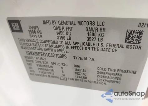 2012 GMC Acadia Sle from USA, damaged, VIN 1GKKRPED1CJ270988